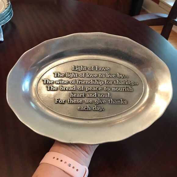 Vintage Pewtarex Pewter Light of Love Bread Plate Platter Serving Dish Blessings - Picture 4 of 11